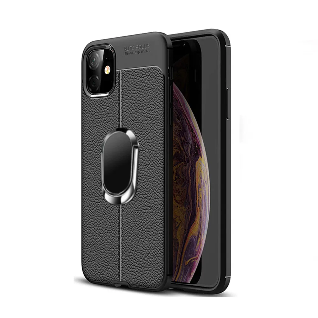 Ультра тонкий и нескользящий и против отпечатков пальцев дизайн для iPhone 11 6,1 дюймов кожа мягкий прочный тонкое кольцо подставка силиконовый чехол