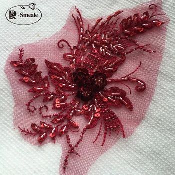 

4PCS Handmade Beaded Lace Flower Embroidery Patch DIY Wedding Dress Headdress Clothing Accessories RS2794