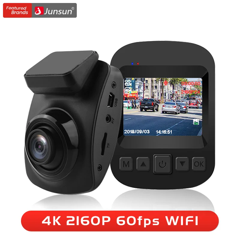 Junsun S66 автомобиля Камера видеорегистраторы 4 K 2160 P 60fps WI-FI Тип мини видеорегистратор ночного видения рекордео для видеорегистратора F1.8 HD 1080 P