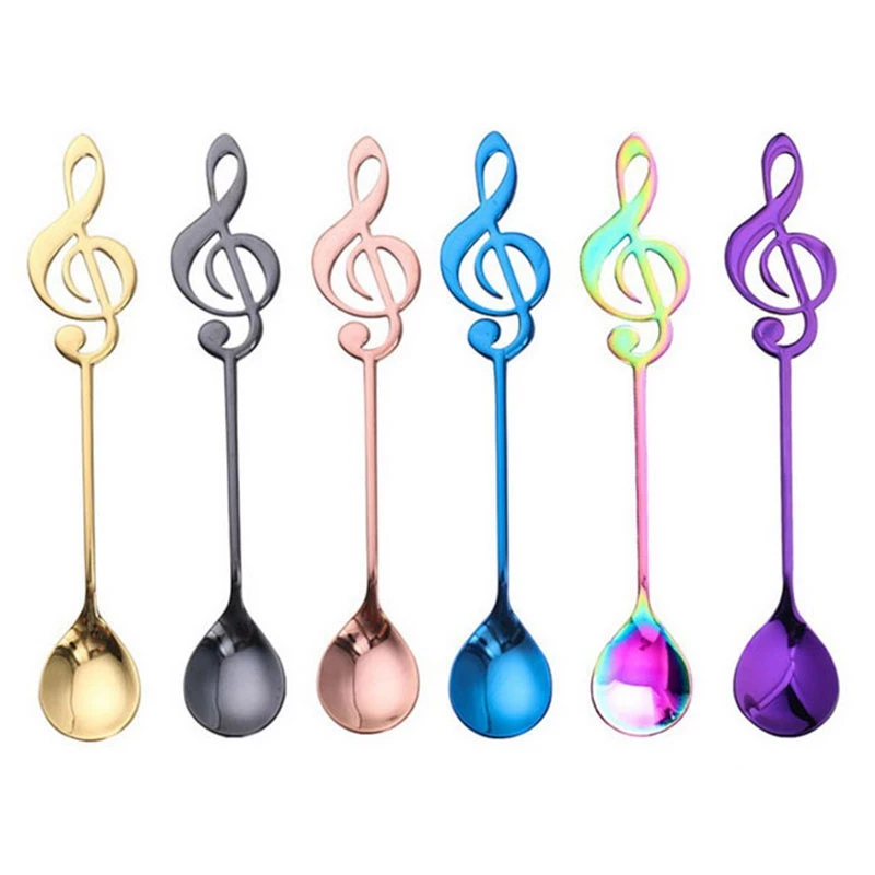 6Pcs Stainless Steel Spoon Coffee Note Shape Music Theme Tea Stirring Spoon Small Ice Cream Dessert Scoop Flatware