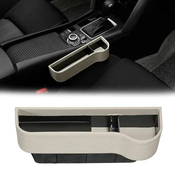 

Interior Seat storage Box Accessory Car Holder PU Leather Beige Catcher
