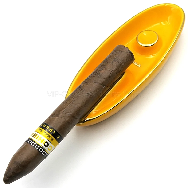 COHIBA классический 1 слот Желтый Фарфор сигарета пепельница держатель для дома открытый инструмент для курения с подарочной коробкой