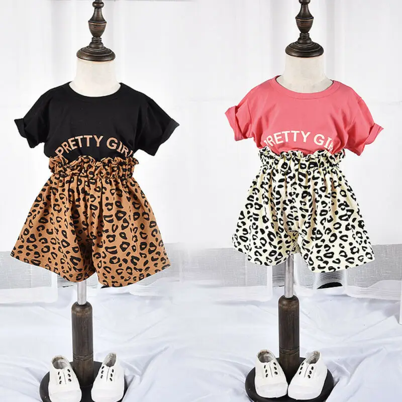 

Kids Baby Girl 6M-4T Leopard Print Clothes T-shirt Tops+Pants/Shorts Outfits 2PCS Set