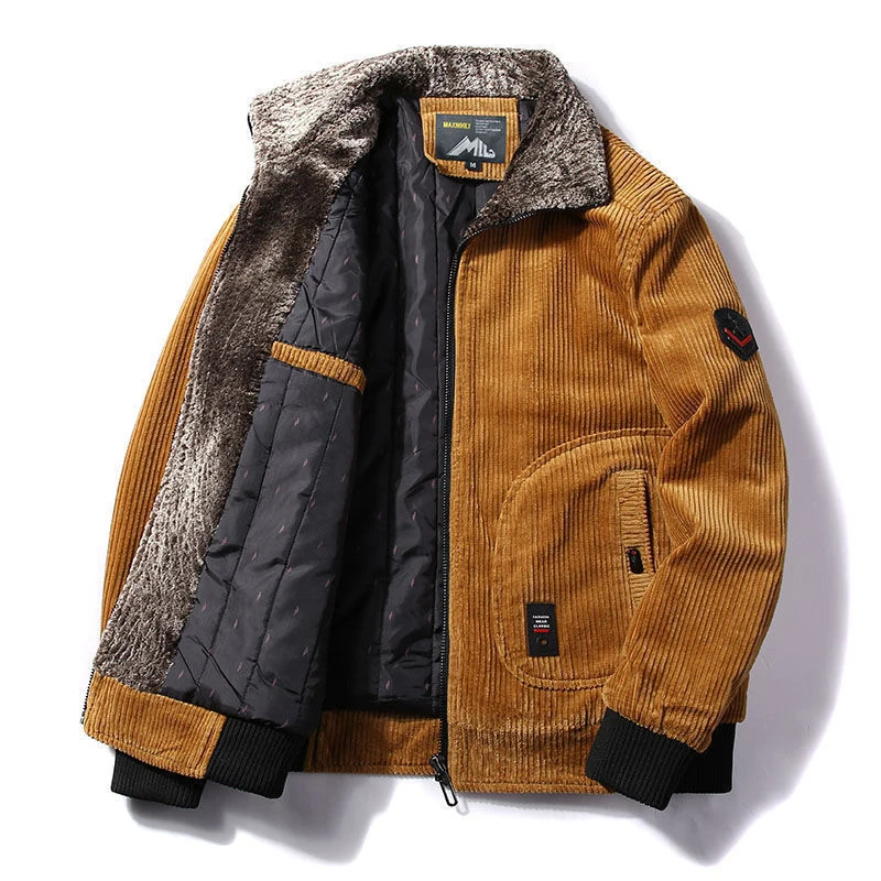 Men Warm Winter Corduroy Jackets And Coats Men's Fashion Fur Collar Casual Jacket Outwear Male Thermal Plus Size 5XL 6XL | Мужская