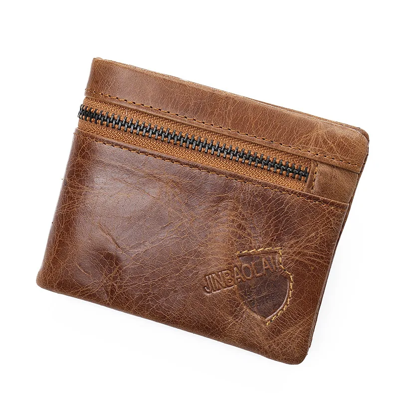 Винтажный Мужской кожаный многофункциональный кошелек на молнии - Цвет: Light brown