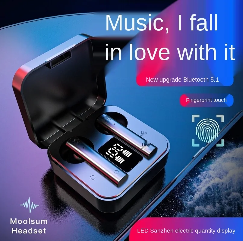 

Wireless tws bluetooth headset 5.0 call Noise reduction Digital Display Portable charging box Mini in-ear Fingerprint touch
