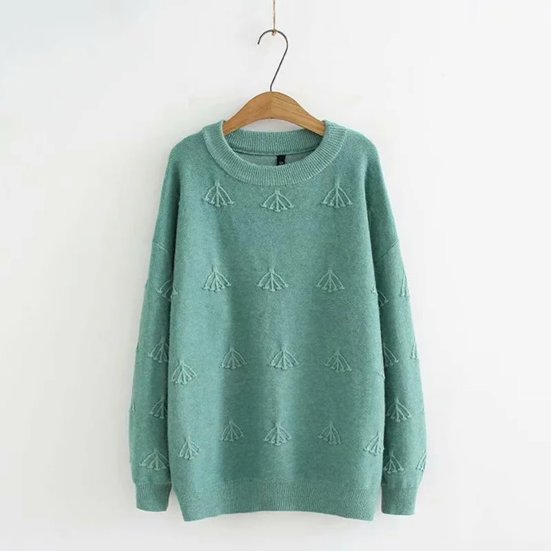 

Plus size O-neck Emboss wool loose women sweaters 2020 new winter casual ladies knitted pullovers tops female Turquoise Beige