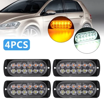 

4pcs 36W Amber + White 12 LED Car Truck Emergency Warning Hazard Flash Strobe Warning Light Signal Day-time Running Lamp 3000K
