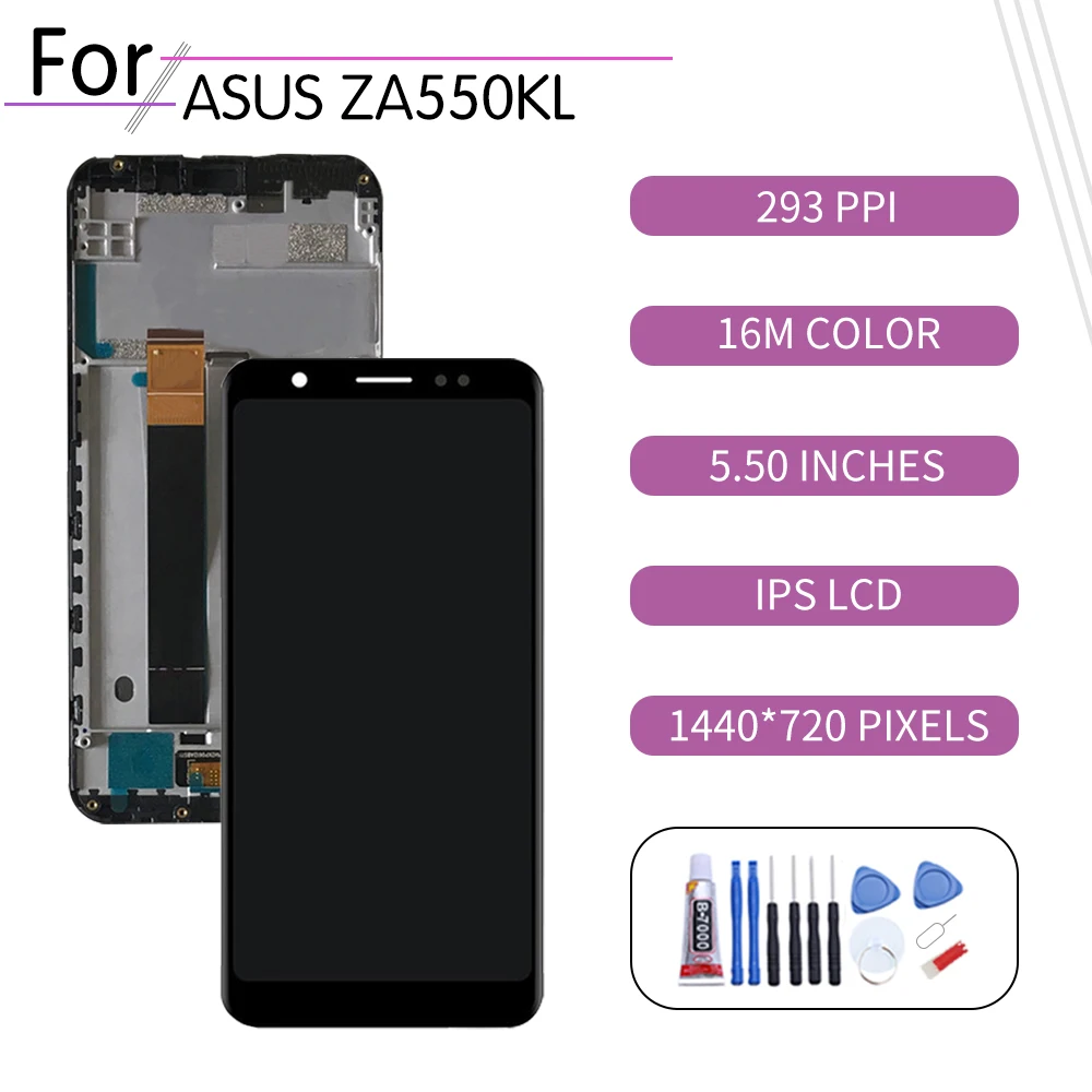 ЖК дисплей с сенсорным экраном и дигитайзером в сборе для ASUS Zenfone Live L1 ZA550KL рамкой