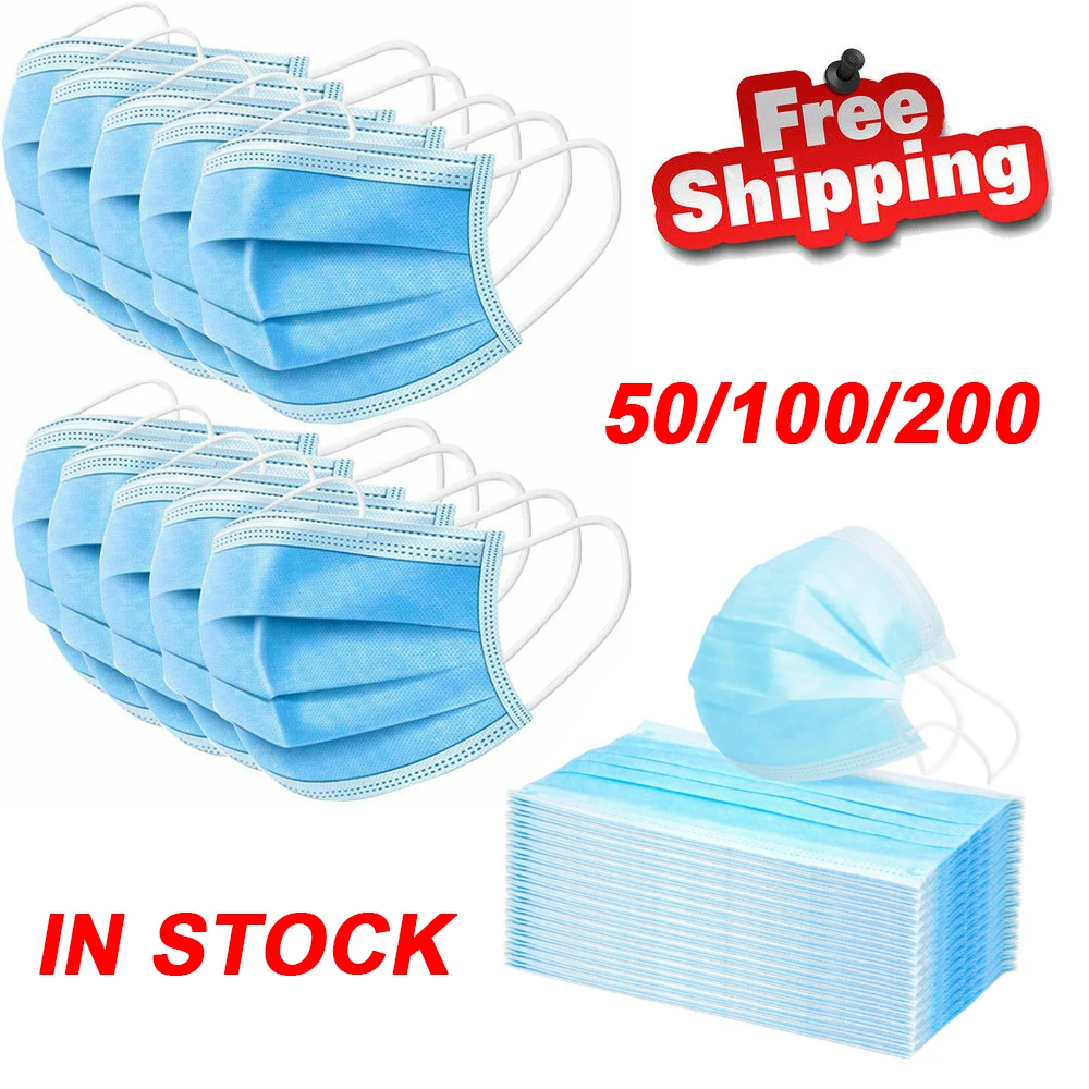 

200 PCS Disposable Mask 3 Layer Protection Anti Dust Ear Loop Prevent Flu Safety Breathable Face Mouth Mask Cover Masks Filter