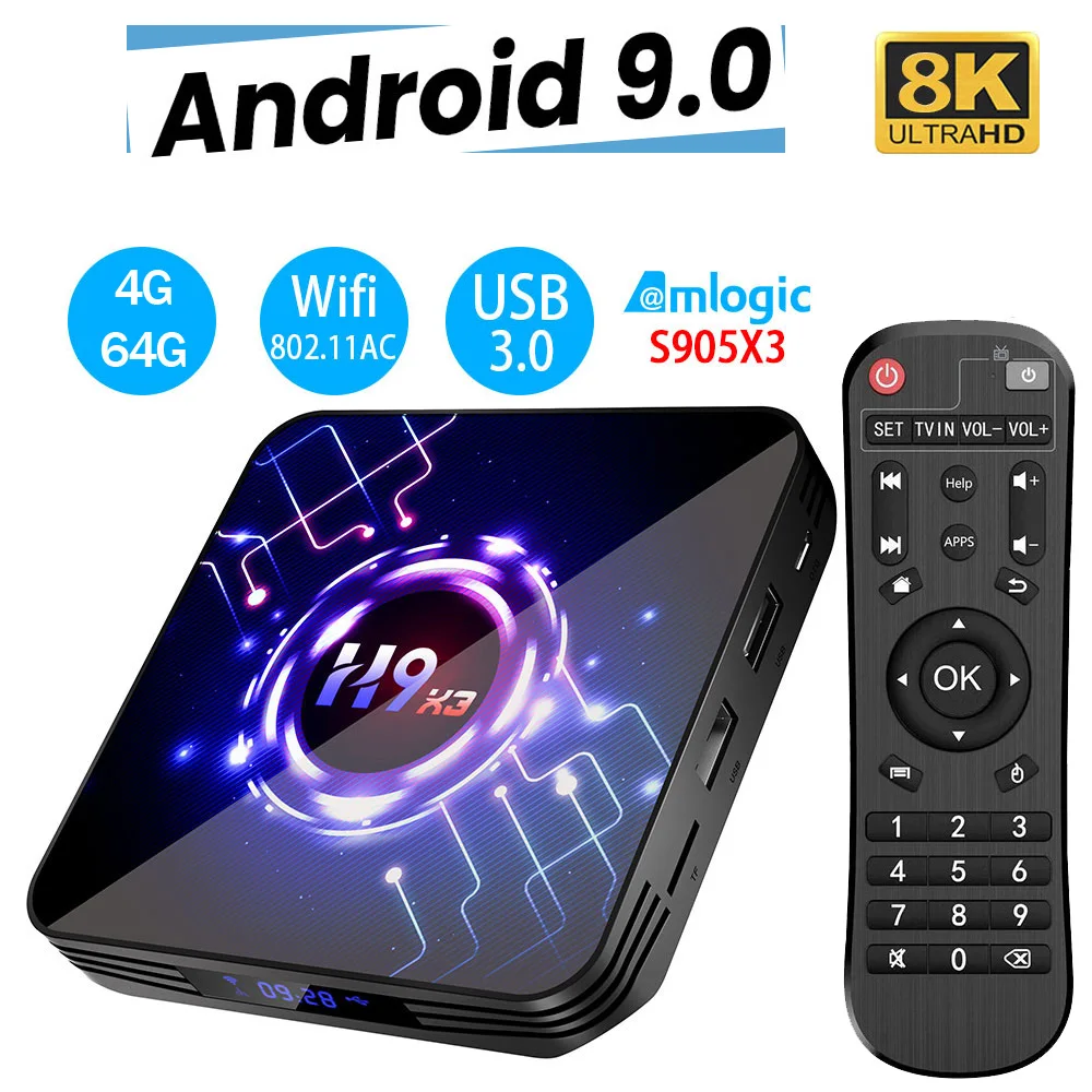 ТВ Приставка Smart TV H9 X3 Android 9 0 8K 4K 4 ГБ 64 32 UltraHD HDR Wi Fi 1000 м Amlogic S905X3 очень быстрая