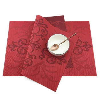

6Pcs Red Decoration Placemats for Kitchen PVC Table Mat Manteles Doilies Slip-Resistant Cup Mats Coaster Pad Set