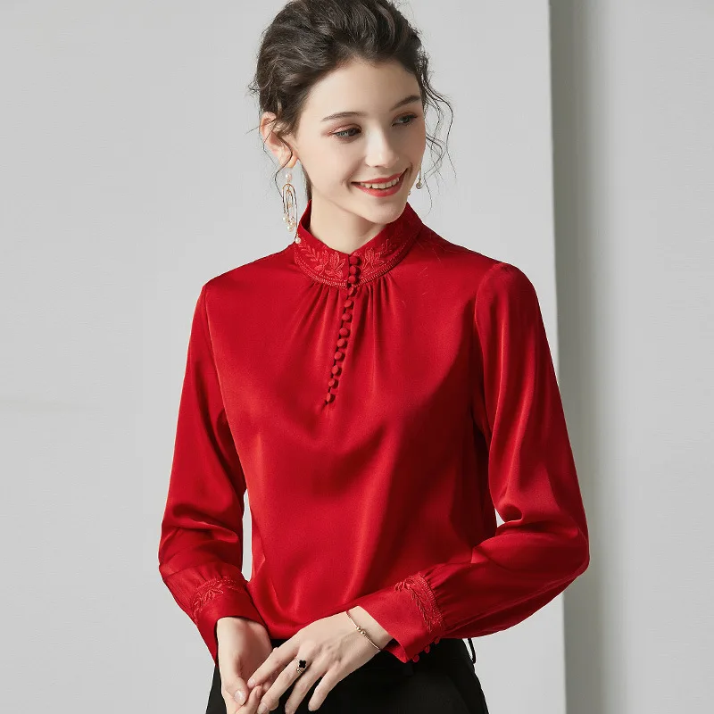 red qipao silk blouse for women high quality long sleeve 4XL plus size casual sexy office dress shirts fashion dropshipping red qipao silk blouse for women high quality long sleeve 4XL plus size casual sexy office dress shirts fashion dropshipping