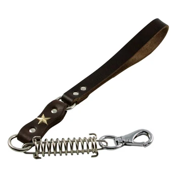 

Genuine Leather dog Short chain leash Explosion proof large dog lead leather handle big dog leashes Spring buffer metal pet