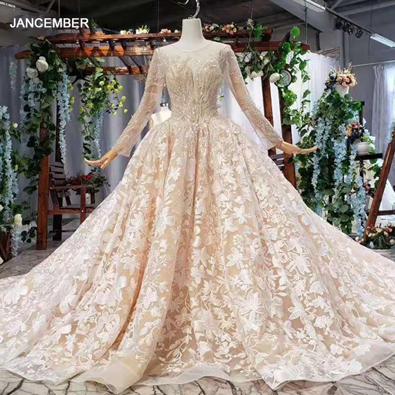 Свадебные платья HTL732 из тюля с рукавами круглым вырезом шнуровкой открытой