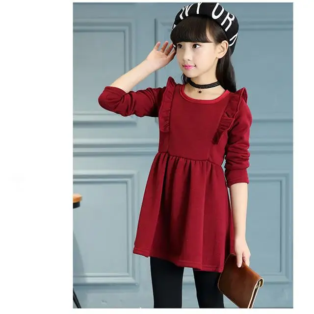 Г., зимнее теплое платье для девочек красивые плотные вечерние платья принцессы с длинными рукавами для девочек, модное школьное платье для детей 4, 6, 8, 14 лет - Цвет: wine red