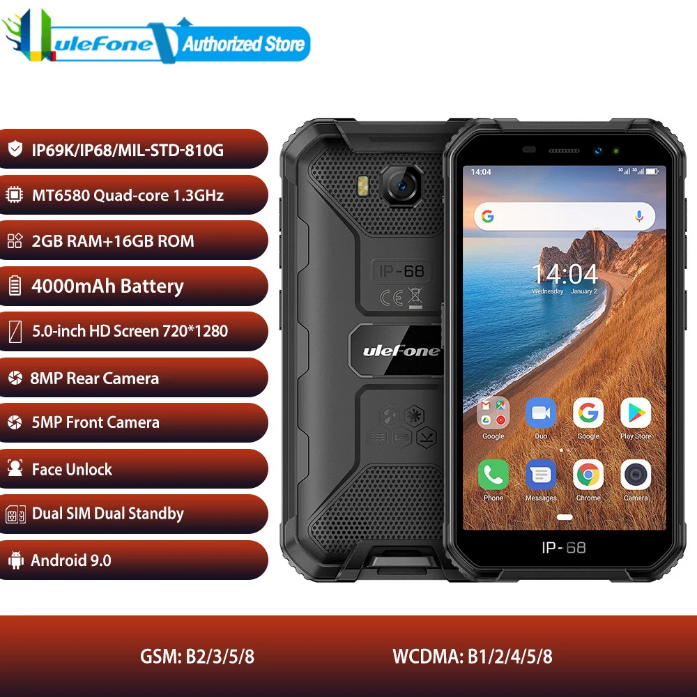 Ulefone Armor X6 3g LTE мобильный телефон 4000 мАч батарея 5,0 дюймов разблокировка лица 8MP настоящая камера Android 9,0 две sim-карты двойной режим ожидания