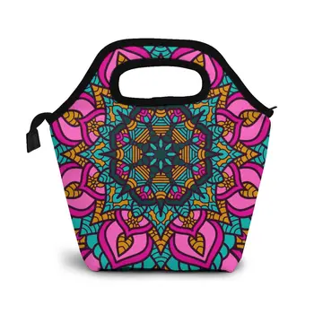

Abstract Background Art With Colorful Floral Ornament Lunch Bag Boxes Bags Portable Insulated Picnic Food Box for Women Men