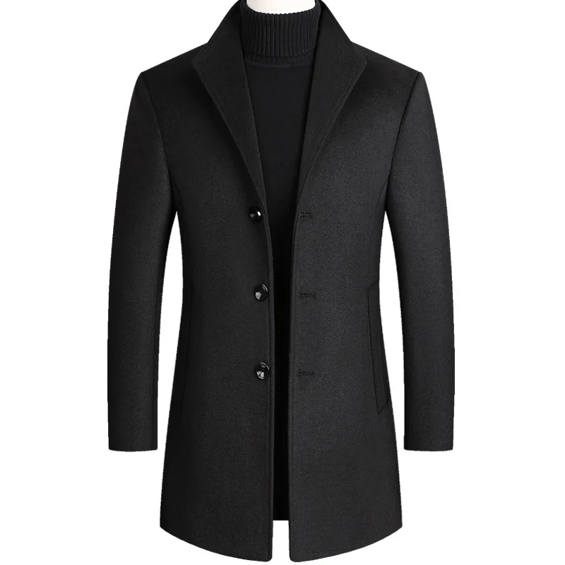 Зимнее мужское твидовое пальто среднего возраста и хлопковое твидовое пальто Мужское пальто Длинная толстая ветровка мужское черное твидовое Пальто бордовое пальто