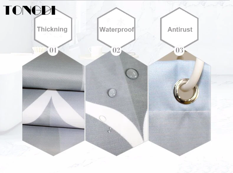 TONGDI Shower Curtain Waterproof Eco-friend Modern Geometric Quick-drying Print Purity For Bathroom Washroom Home Polyester