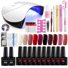 УФ-лампа, набор для маникюра, 10 цветов, набор гель-лака, набор для наращивания, набор инструментов для дизайна ногтей, верхнее Базовое покрытие для маникюрной сушилки