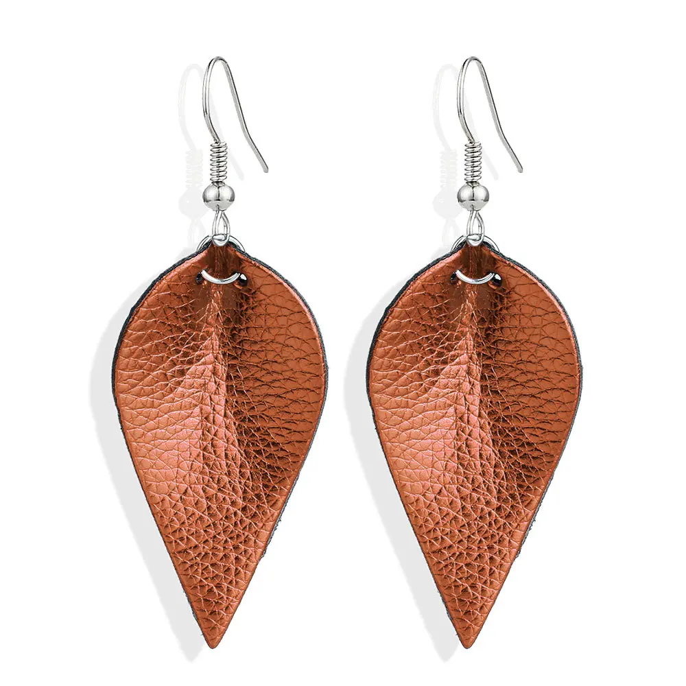 Boho PU кожа длинные в форме слезы Эффектные серьги для модных ювелирных изделий женский Капля воды серьги из кожи - Окраска металла: Brown
