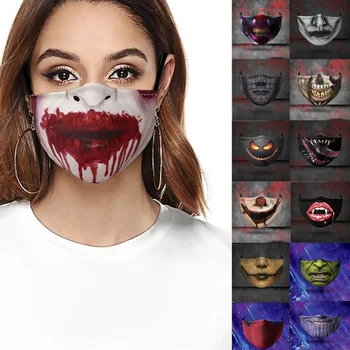 

Halloween Cotton Mask with PM2.5 Filter Mouth Caps Reusable Washable Facemask Anti-pollution Anti-dust Horror Mascarillas Masque