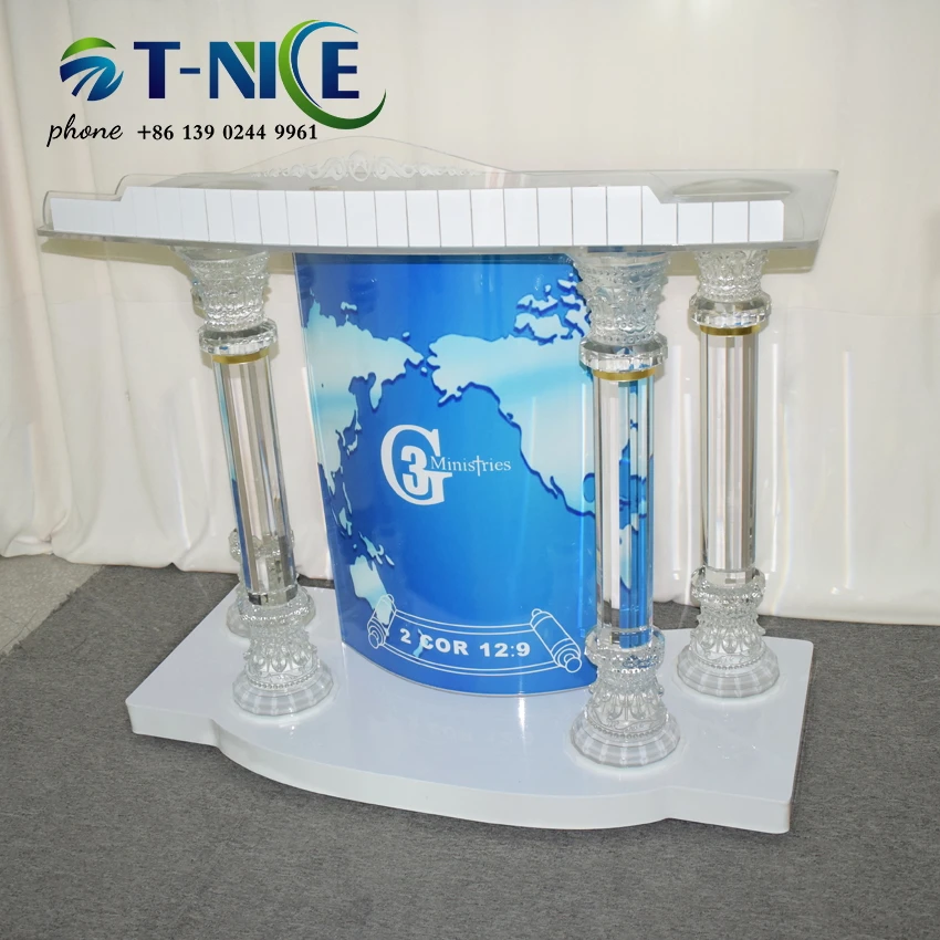 Fashion Design Pulpit Crystal Column Lectern Acrylic Church Podium Organic Glass Lectern Commercial Furniture
