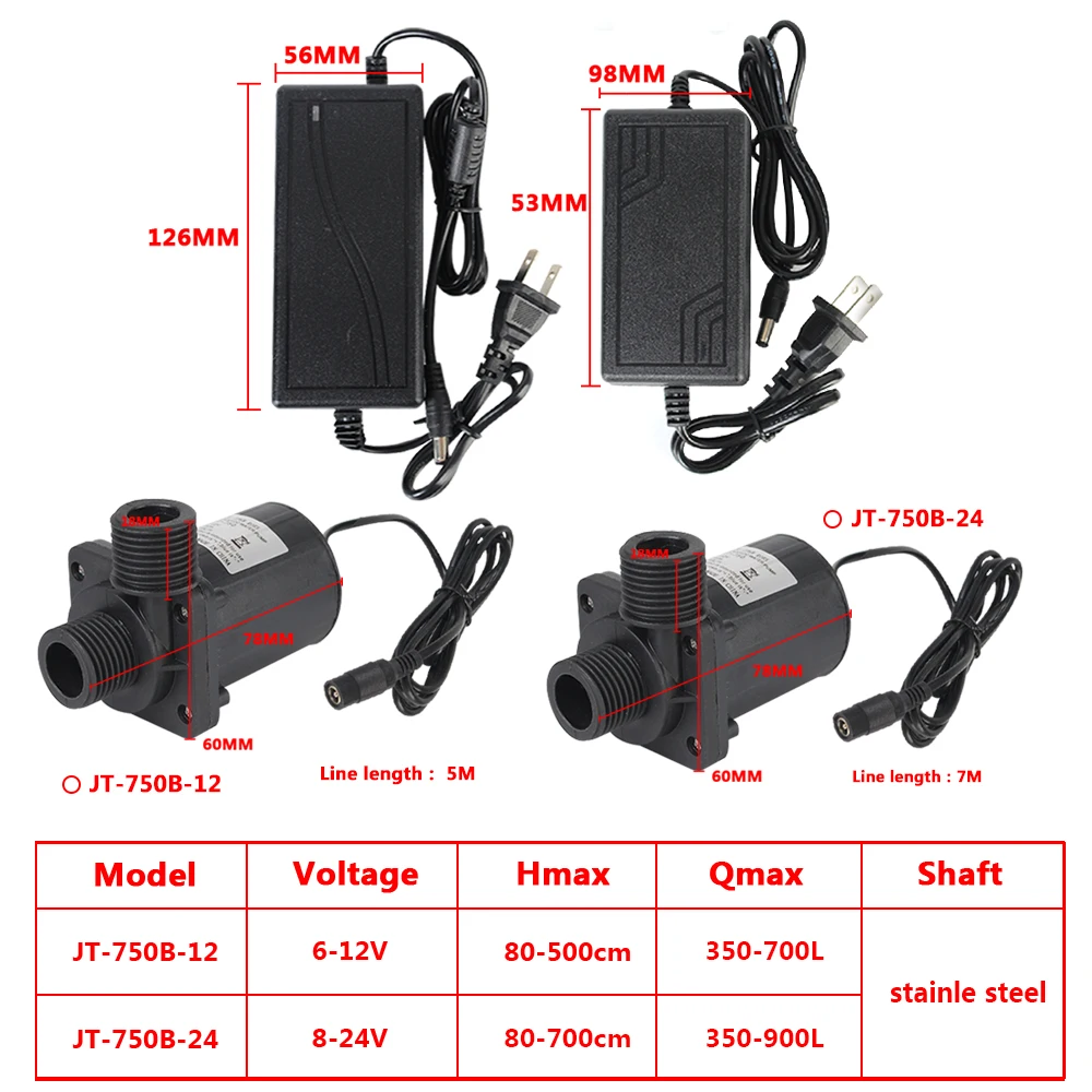무소음 4 포인트 스레드 DC 12V 24V US 플러그 브러시리스 태양광 모터 워터 펌프, 물 히터 샤워 바닥 난방 부스터 펌프, IP68