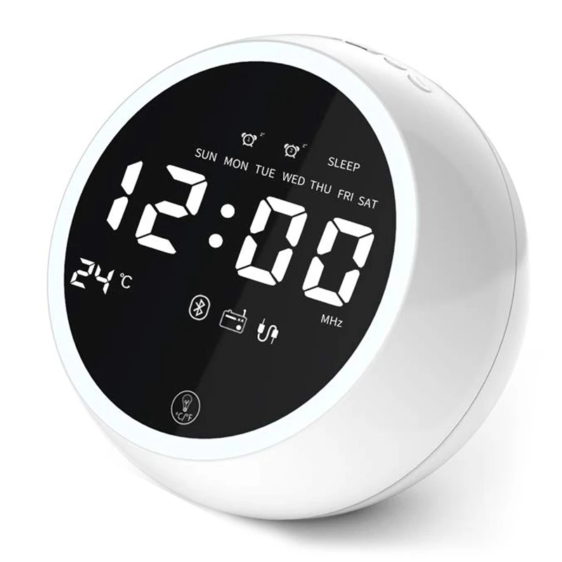 

Digital Alarm Clock,Bluetooth Speaker Radio Alarm Clock for Bedrooms,Dual Alarm Clock with FM, Two USB Charger, Sleep Timer,Temp