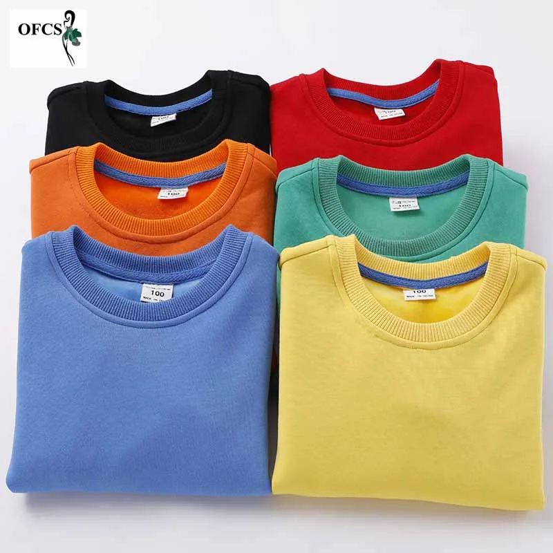 Autumn recreational sweater boy sets long-sleeved round collar fleece girl cartoon design candy color coat T-shirt retail coat
