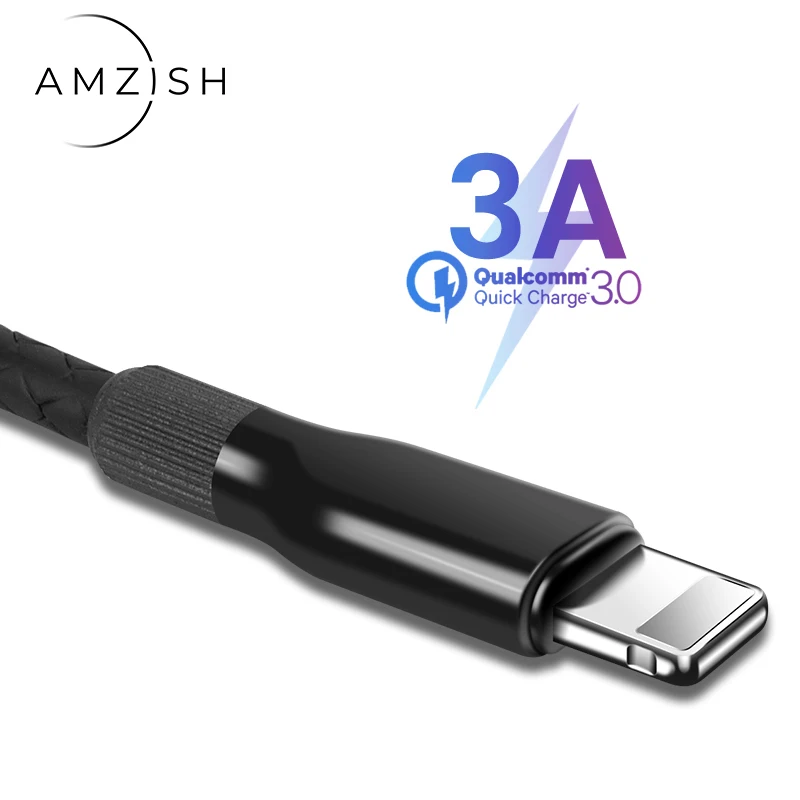Amzish 3A USB быстрый заряд кабеля для передачи данных для iPhone X XR XS Max 8 Plus 7 iPad 1 м ТПЭ USB Быстрый зарядный кабель шнур телефонный провод