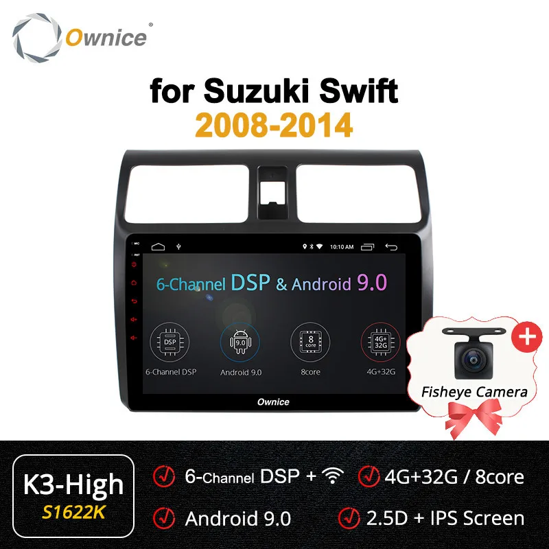 Ownice Авторадио Android 9,0 автомобильный Радио Gps dvd-плеер для Suzuki Swift 2008 2009 2010 2011 2012 2013 4g Sim Carplay Dab DSP - Цвет: S1622 K3-High