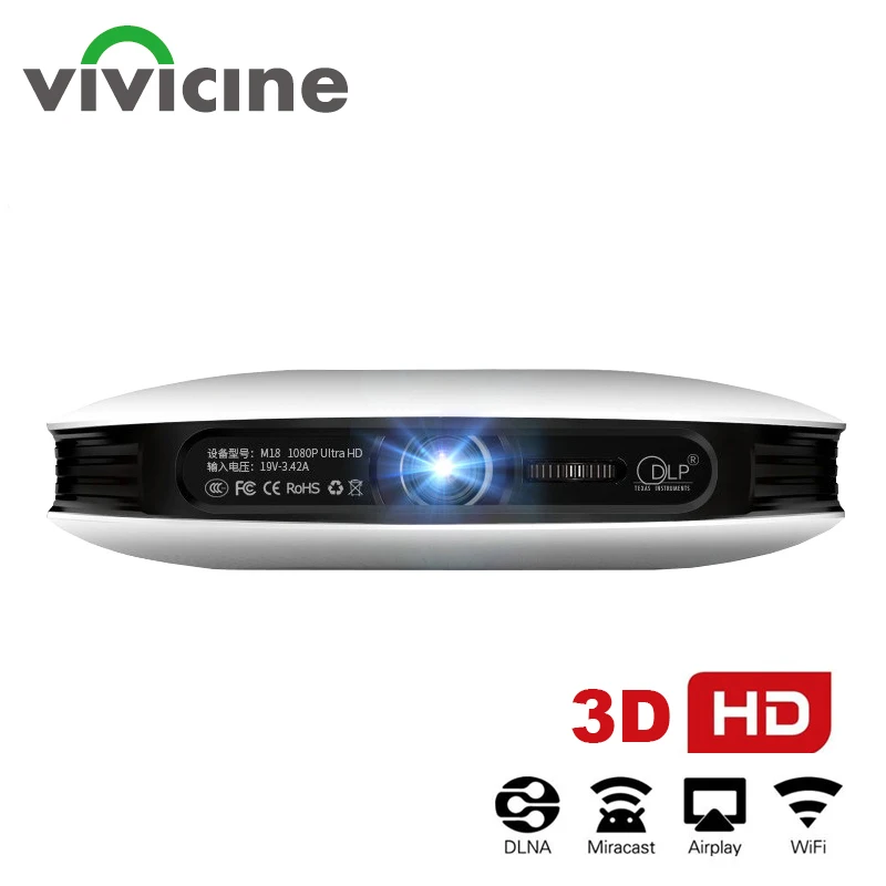 Best Price Vivicine 1080p 3D 4K Projector,Android WIFI HDMI USB Full HD Mini PC Game Home Theater Cinema Proyector 12000 mAh Battery Beamer