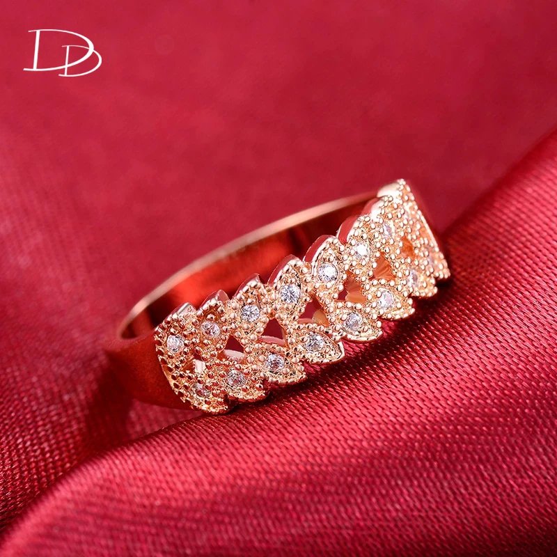 DODO Romantic Cubic Zirconia Wave Rings For Girls Wedding Engagement Bridal Trendy Jewelry Rose Gold Color Anillos Bague Femme | Украшения