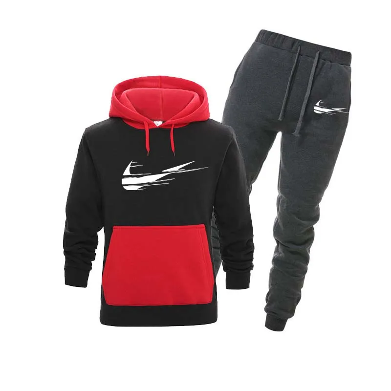 

Plus Size Hooded Hoodies + Pants Sets 2 Pieces Set Men Tracksuits 2019 Autumn Pure Color Casual Mens Sporting Wear Suits