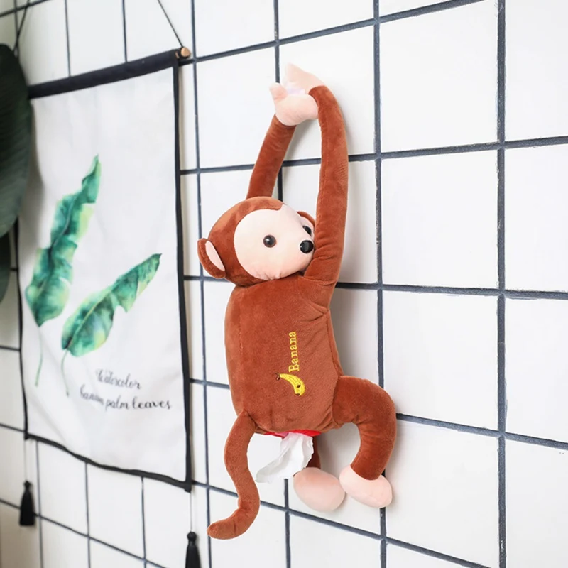 Милая мультяшная обезьянка форма подвесная коробка из ткани бумажные держатели для полотенца для дома офиса автомобиля игрушки подарки