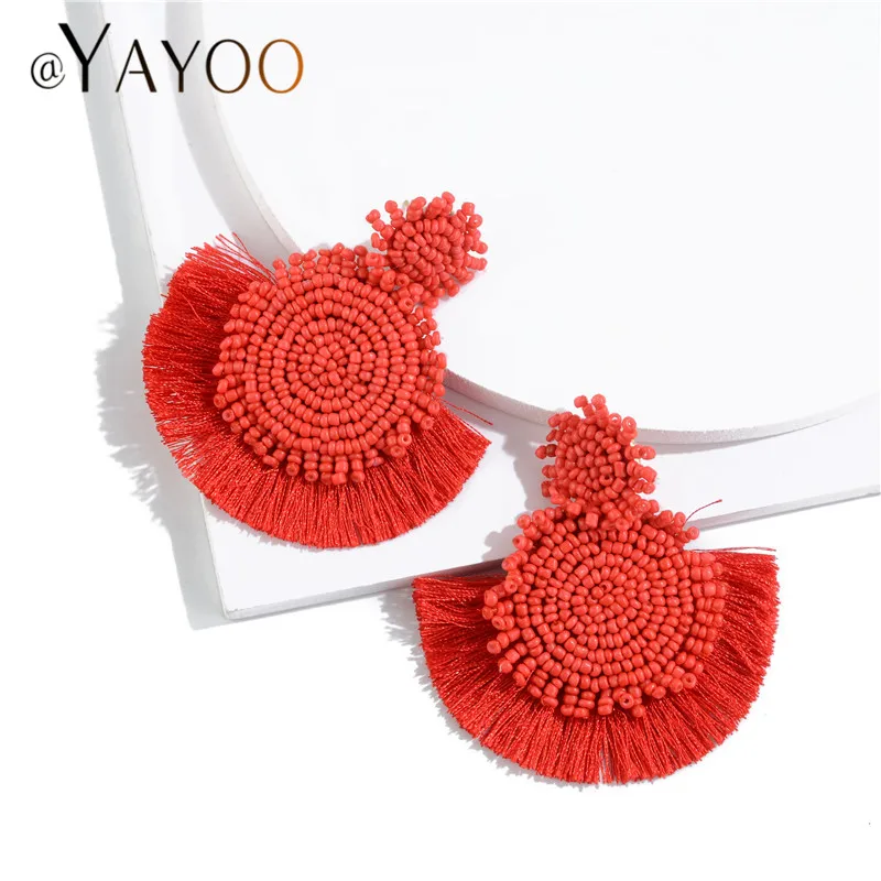 

INS Trendy Fashion Women's Earrings 2019 Statement Earrings Bohemian Ethnic 2019 Drop Earrings Beads Tassel Jewelry Wedding