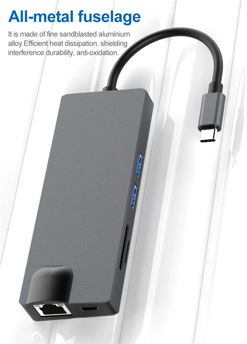 tebe TYPE-C to HDMI 8 in 1 Adapter USB type-c docking station USB-C to HDMI Card Reader RJ45 VGA USB3.0*2 Ethernet Adapter