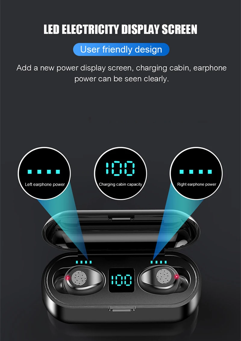 F9 TWS Wireless Bluetooth 5 0 Earphones Headphone Touch Control Earphones Stereo Sport Headset LED Display Gaming Auriculare