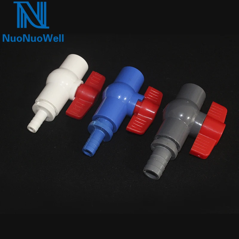 

NuoNuoWell 20mm Ball Valve x 8/10/12/16mm Barbed Flexible Hose Connector Aquarium Fish Tank Reducer Drainage System