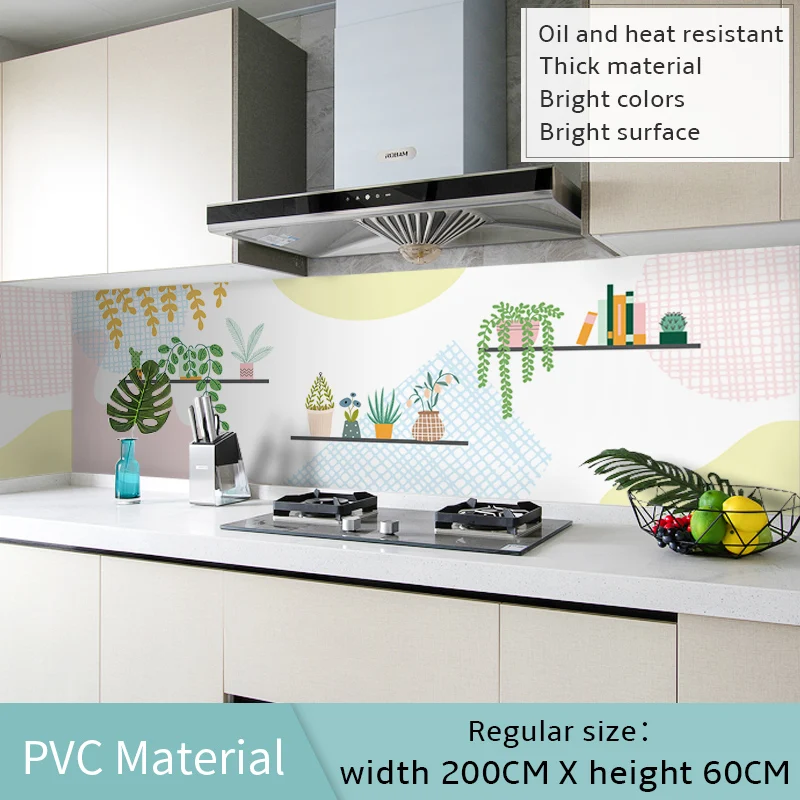 60*200cm Kitchen oil-proof wall stickers cooker high temperature waterproof tile cabinet range hood refurbished wallpaper - Цвет: 60x200cm