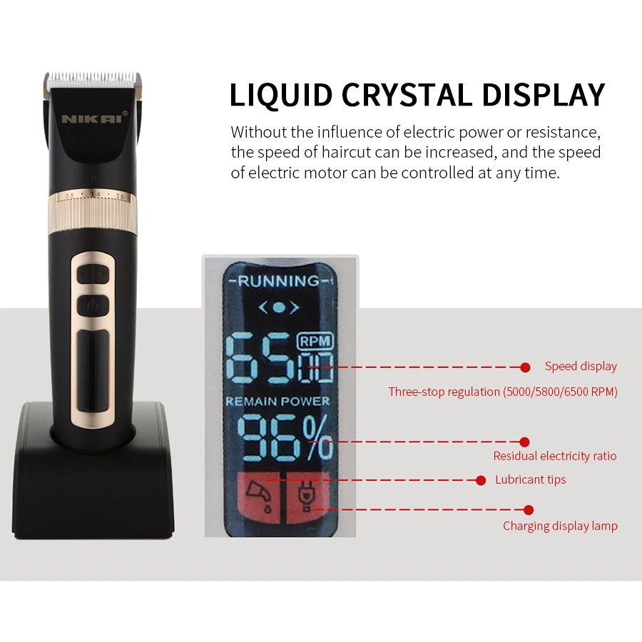 Professional Hair Trimmer Rechargeable Men Grooming Clipper LED Speed/Power Display Haircut Machine 110-240V EU Plug