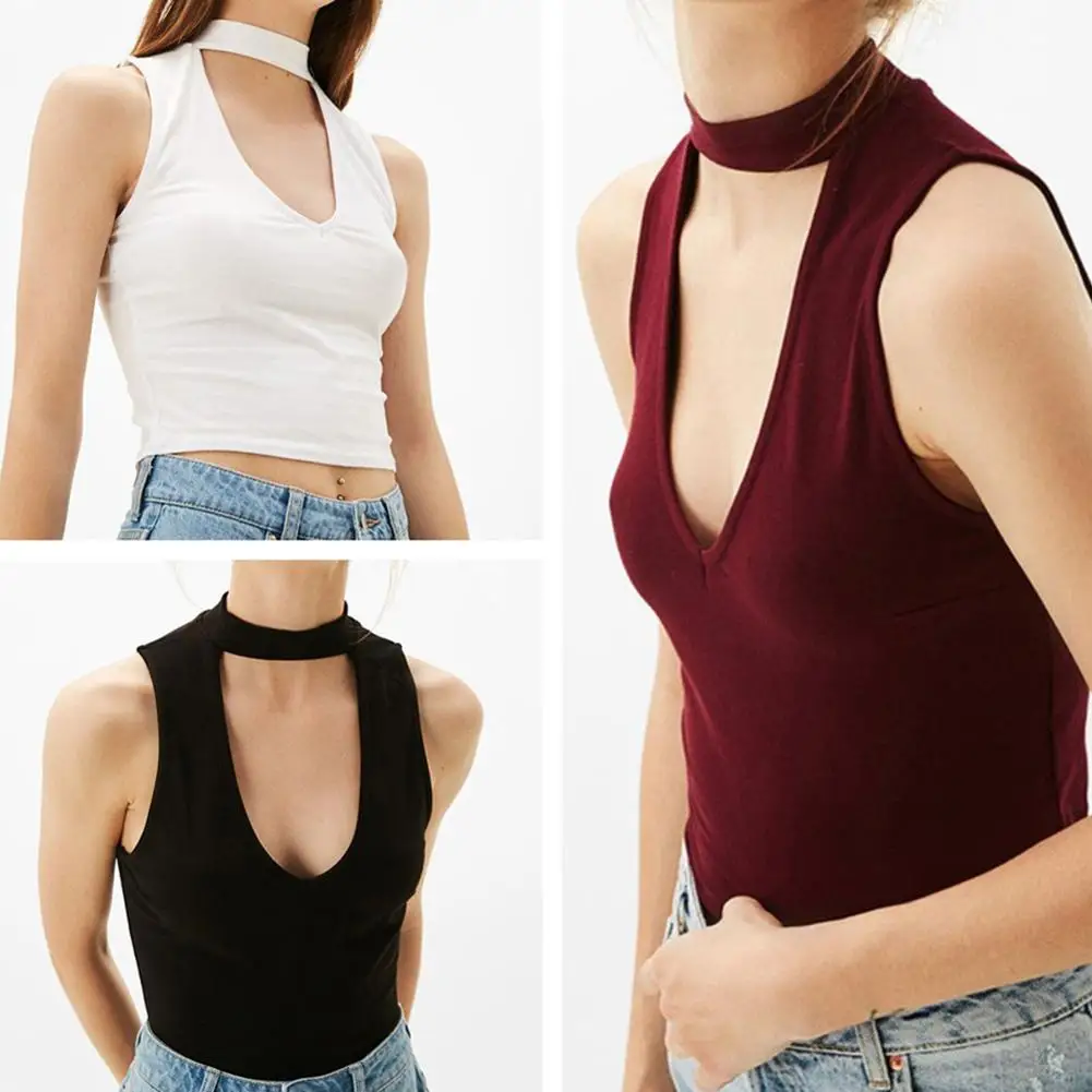 

Yfashion Woman Slim Halter Vest Sleeveless Tops Solid Color Close-fitting T-Shirt