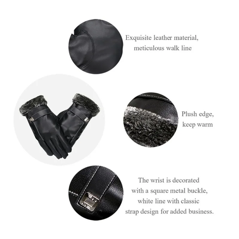 Men Touchscreen driving motorcycle Gloves PU leather plush Winter Warm Gloves Windproof Thicken Warm Mittens Gloves for Running