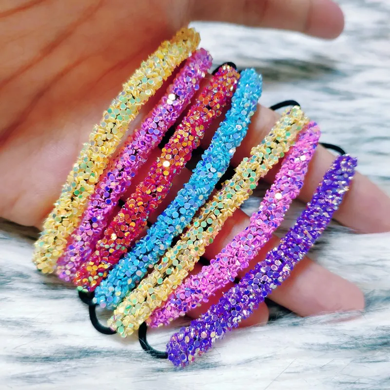 Hair Scrunchies For Girls Sequin Glitter women Elastic Hair Bands Women Pink Sweet Ponytail Holder Rope Bling Hair clip orange