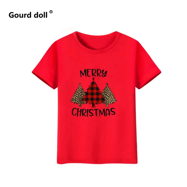 Christmas Couple Top T-shirt Merry Christmas Casual Cotton Short Sleeve Tees Brand Loose Women And Men Santa Outfits Clothes Tree1 Red
