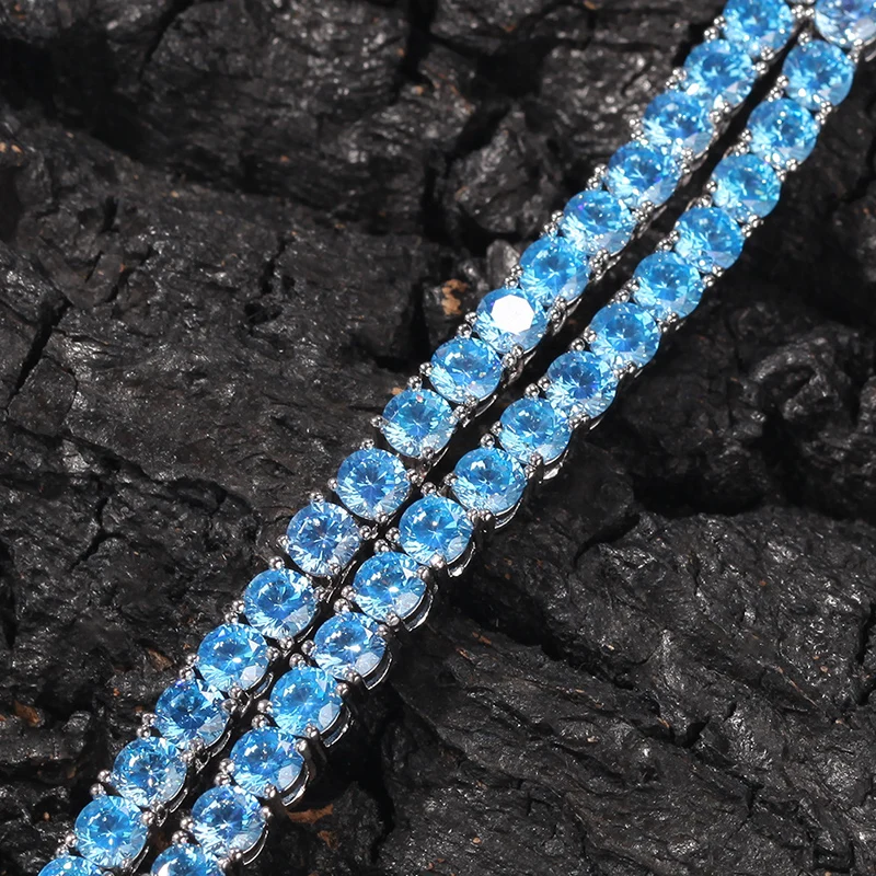 Синий AAA+ кубический цирконий Чокеры ожерелья для женщин мужчин Bling Iced Out 1 ряд CZ камень теннис цепи мужской хип хоп рэппер ювелирные изделия