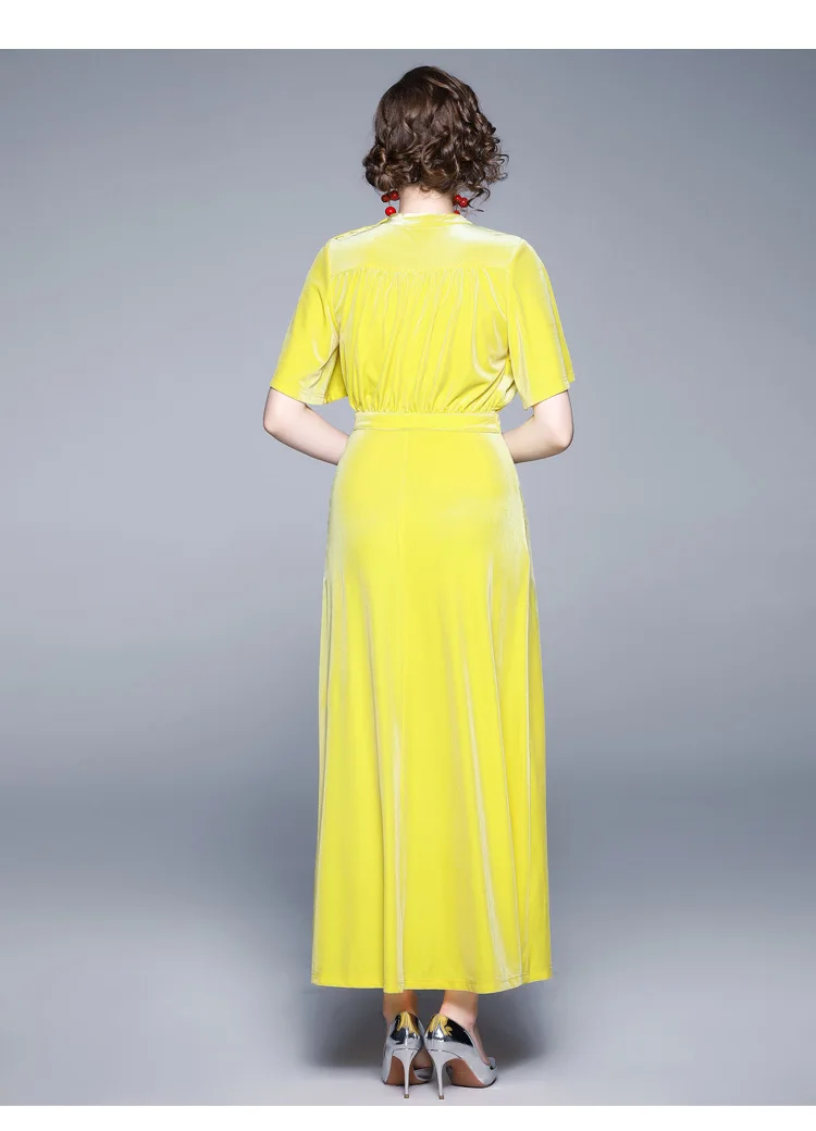 Новинка, ретро желтое бархатное длинное вечернее платье, vestidos Invierno Mujer, рубашка, женское макси платье, Robe Hiver Femme K3603