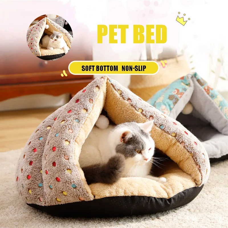 Hot Sales Thick Triangular Cat Sleeping Bed Winter Warm Soft Kennel Tent Pet Puppy Mat House DNJ998 | Дом и сад